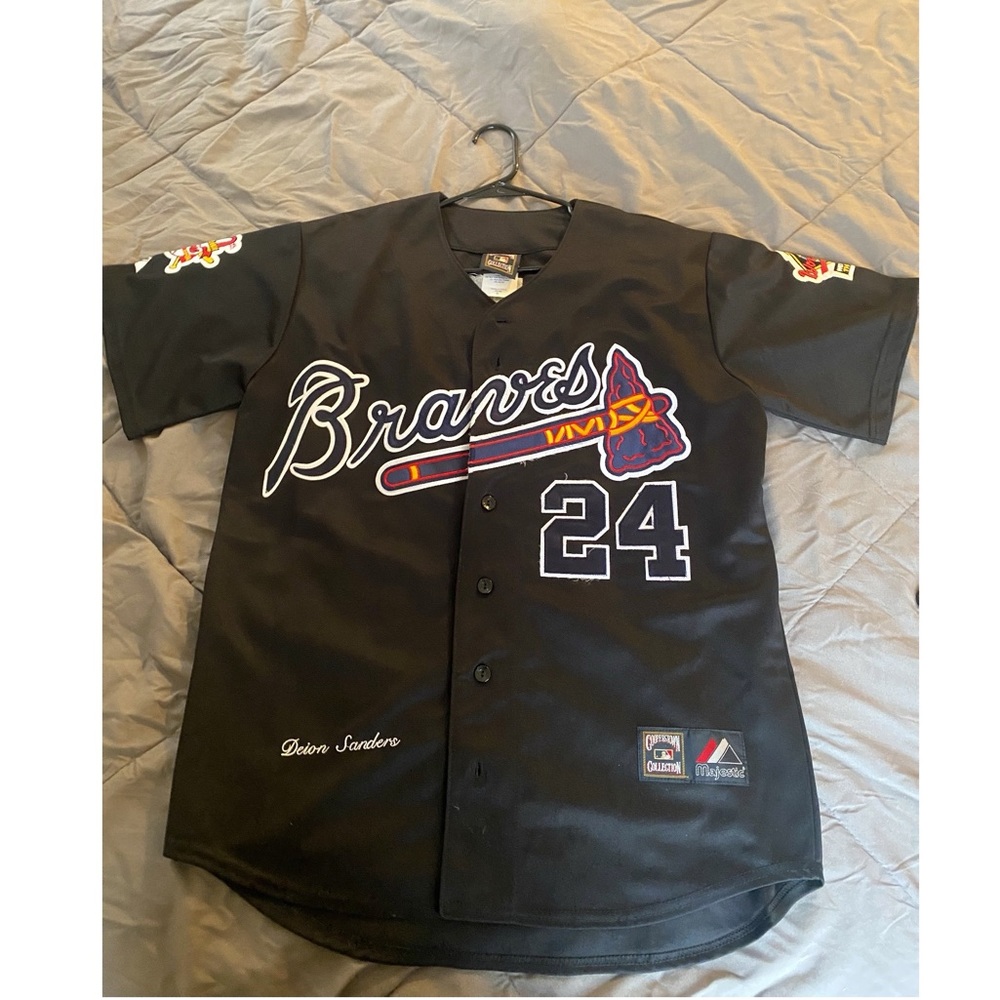 Black Atlanta Braves #24 Deion Sanders Jersey